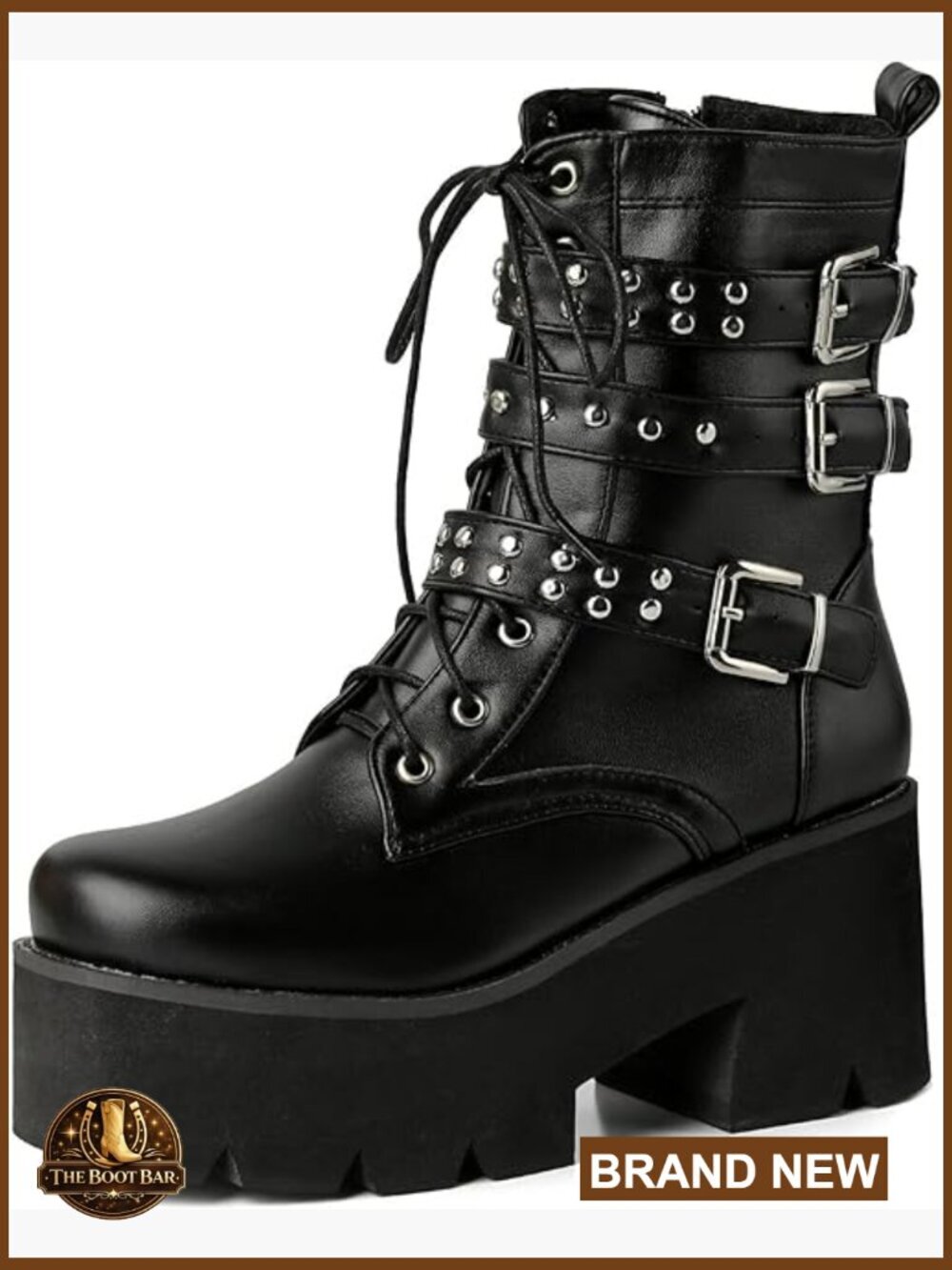 Goth Chunky Platform Ankle Boots Lace Up High Heel Motorcycle Boots with Chain